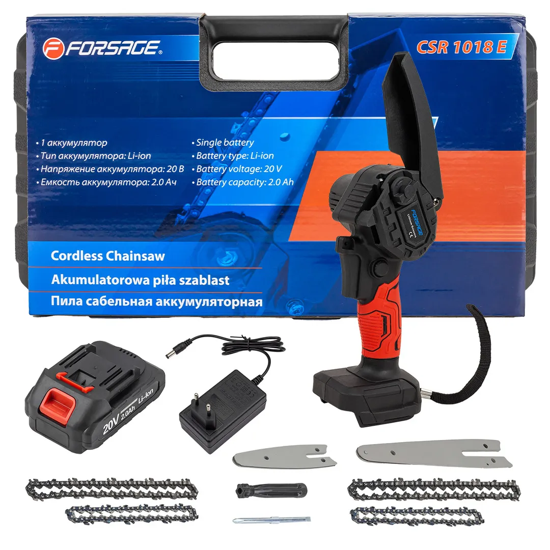 Пила цепная аккумуляторная,  1АКБ ,Li-ion, 20V, 2.0Ah,   Forsage F-CSR 1018 E