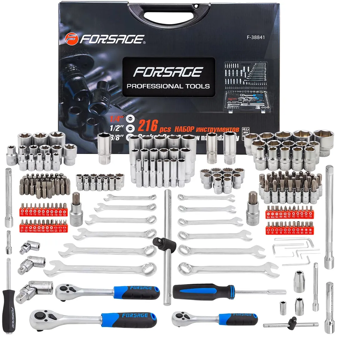 Набор инструментов 216пр. 1/4", 3/8", 1/2" (6гр.)(4-32мм) Forsage F-38841