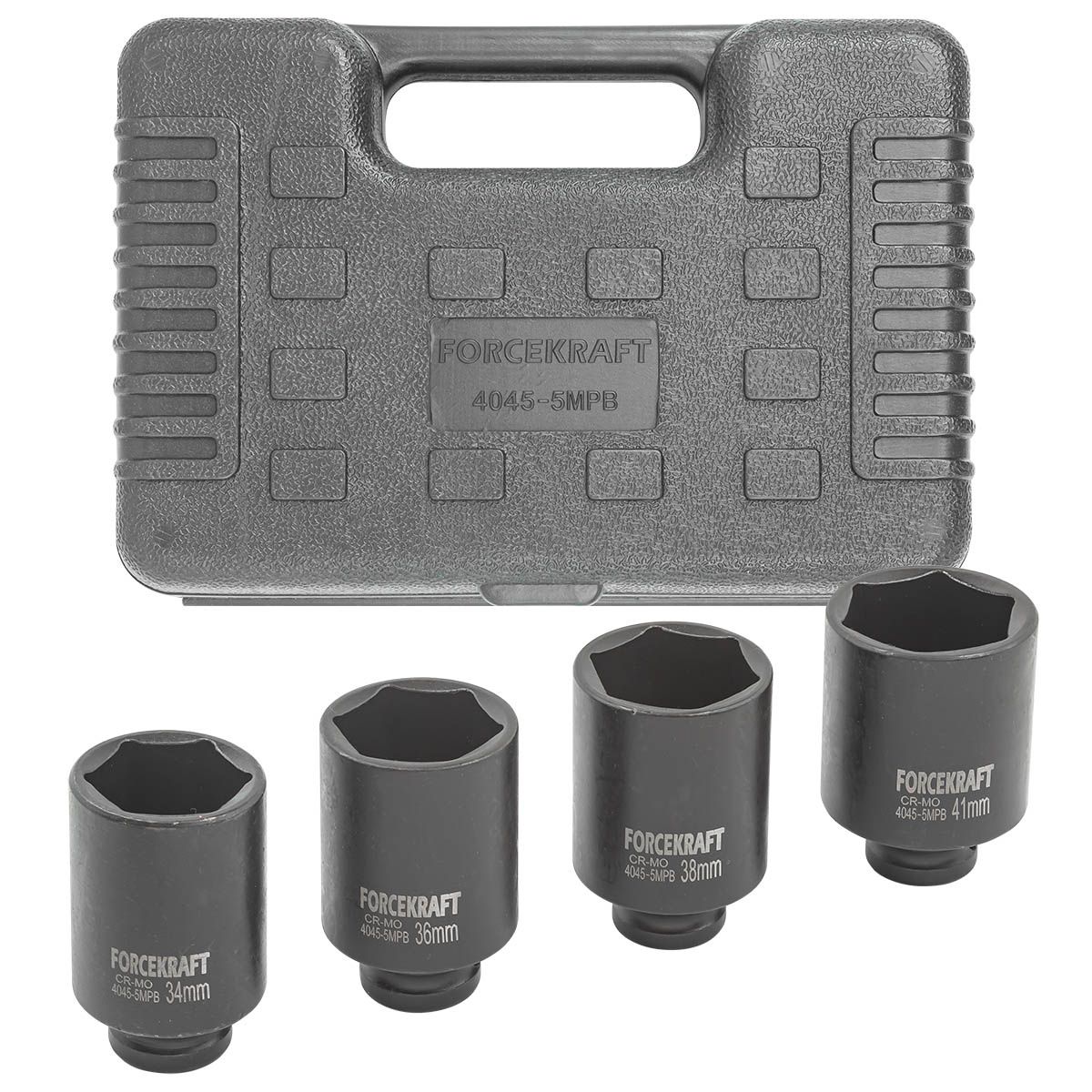 Головки ударные глубокие, набор 4пр., 1/2" 6гр. (34-41мм) FORCEKRAFT FK-4045-5MPB