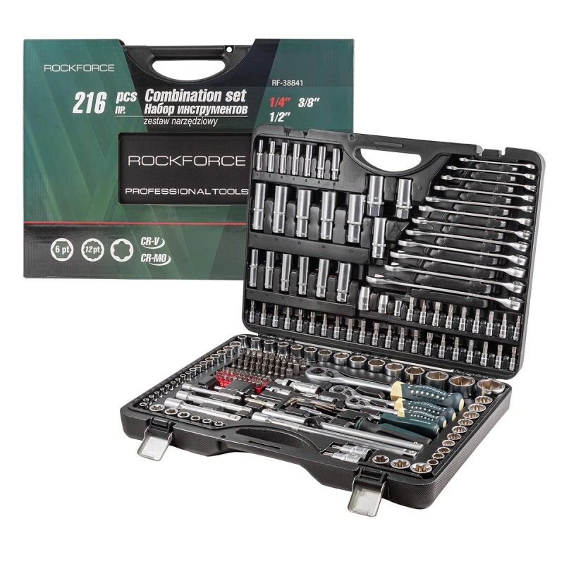 Набор инструментов 216пр.PROFI 1/4''3/8''1/2''(6гр.)(4-32мм) Rock FORCE RF-38841(NEW)