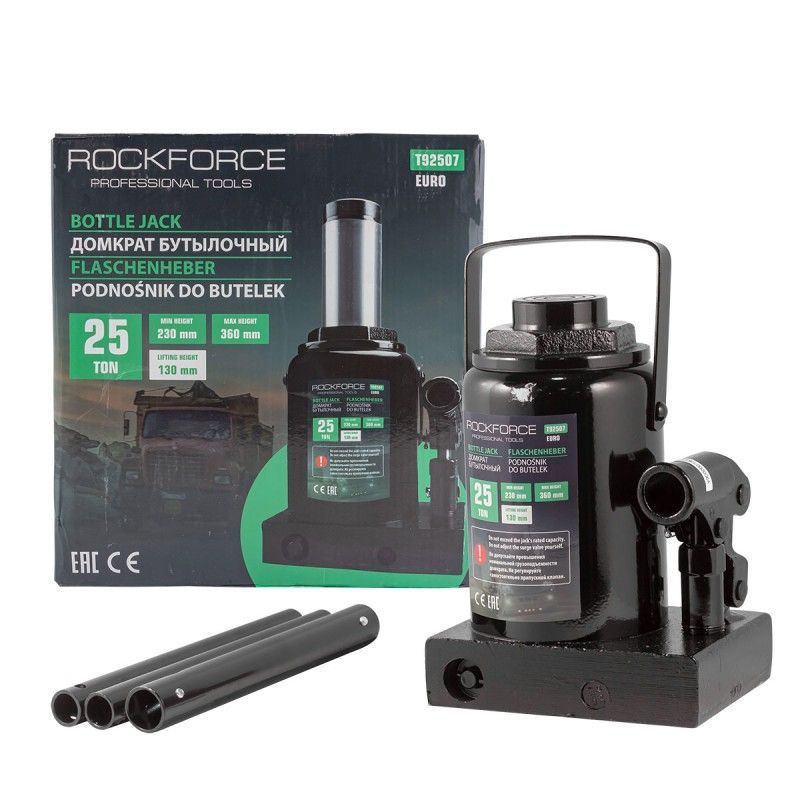 Домкрат бутылочный 25т низкопрофильный (h min 230мм, h max 360мм) Rock FORCE RF-T92507(BR)(Euro)