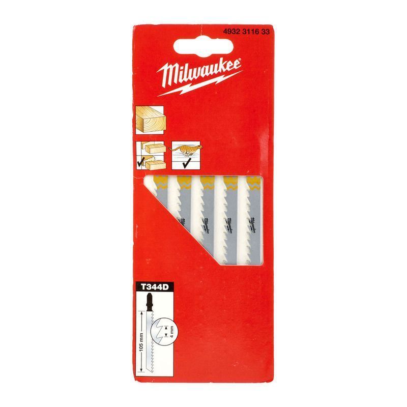 Пилка к лобзику T344D (5 шт / HCS / 105 мм / дерево) MILWAUKEE Milwaukee 4932311633