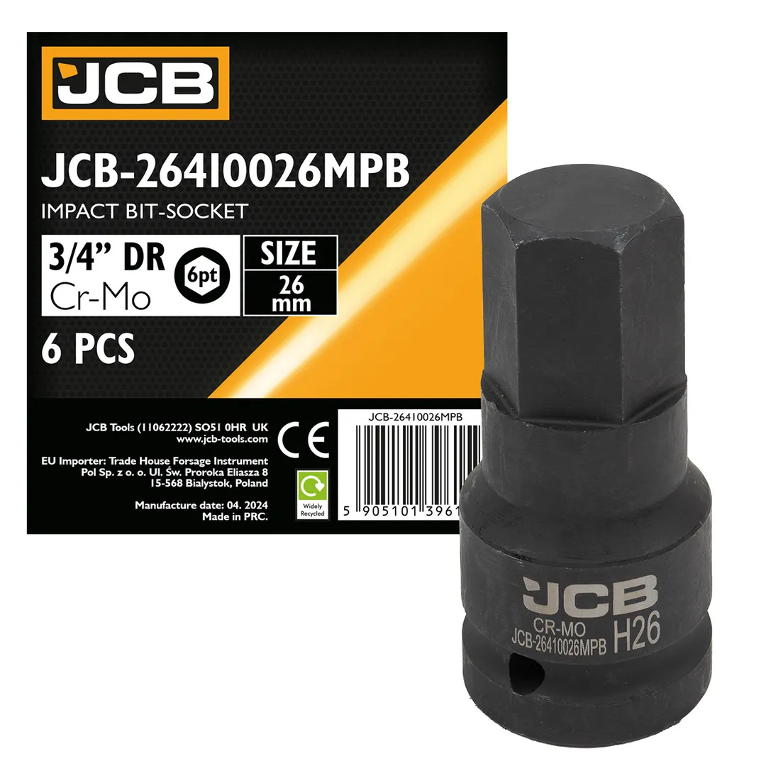 Головка-бита ударная 6-гранная 3/4", 26мм  JCB JCB-26410026MPB