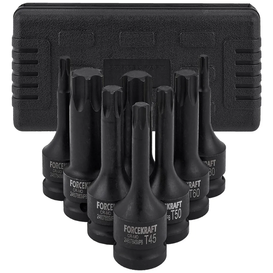 Набор головок-бит TORX ударных 8пр.,1/2"(T30, T40, T45, T50, T55, T60, T70, T80), в кейсе FORCEKRAFT FK-4088MPB