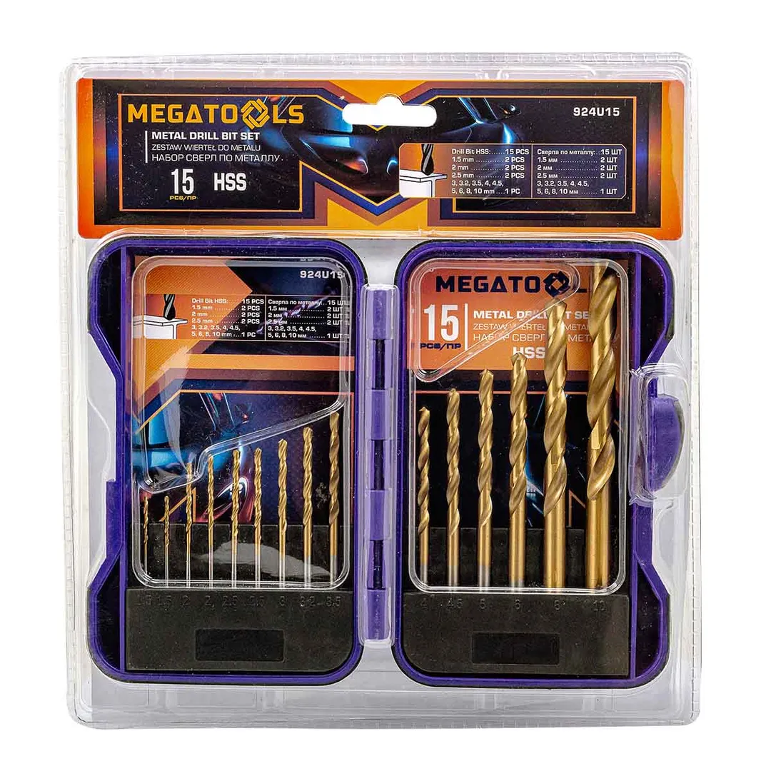 Сверла по металлу, набор 15пр. 1.5-10мм MEGATOOLS MT-924U15