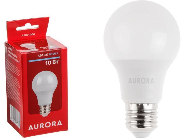 Лампа светодиодная A60 СТАНДАРТ 10Вт 230В E27 6000K  AURORA A200-006