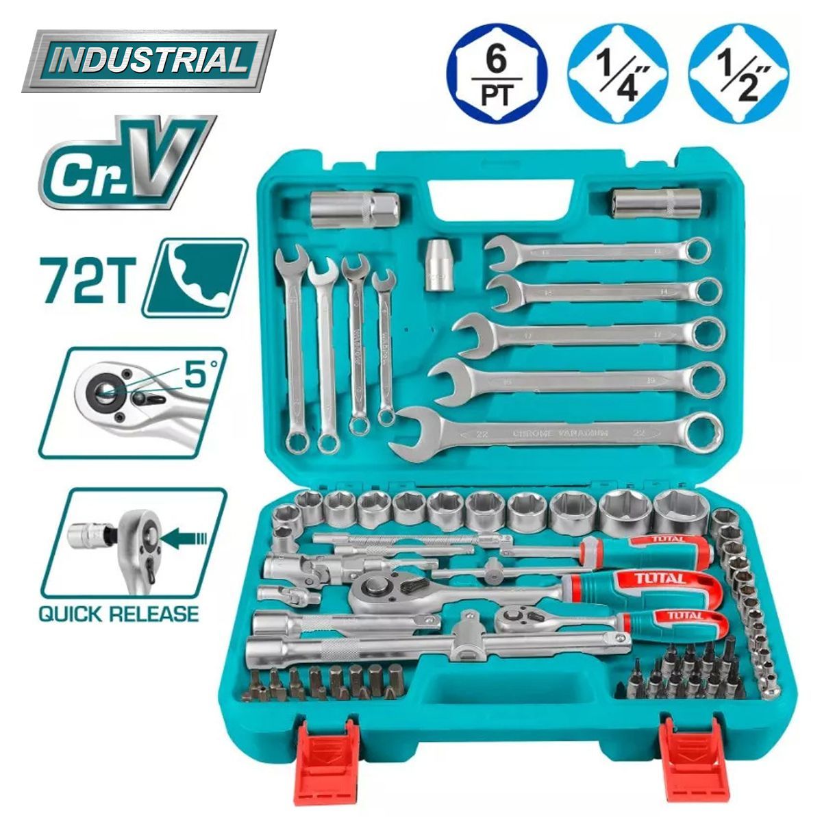 Набор инструментов 1/2 ", 1/4 "   (82 предметов)TOTAL THT421802