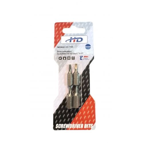 Биты шлицевые SL3х25мм 1/4" S2 (4шт)   H-D HD-77890