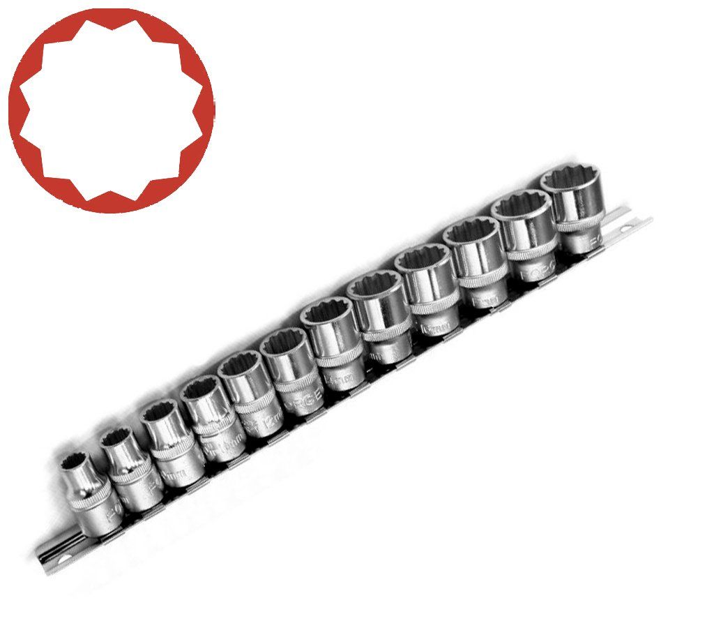 Комплект дюймовых 3/8", 1/4"-7/8", 12гр. головок на планке 11 шт. FORCE ...Force 3113S
