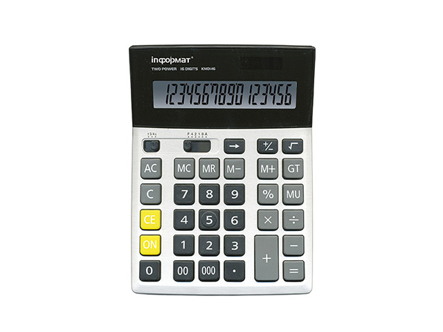 Калькулятор  16 разрядный серый бухгалтерский,  INФОРМАТ KN01-16