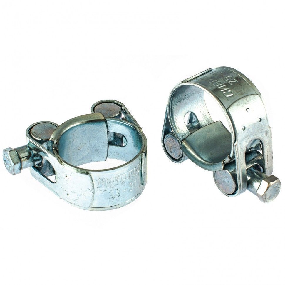 Хомуты металлические, силовые 29-31 мм, ширина 20 мм, шарнирные, W1, 2 шт. Сибртех 47511