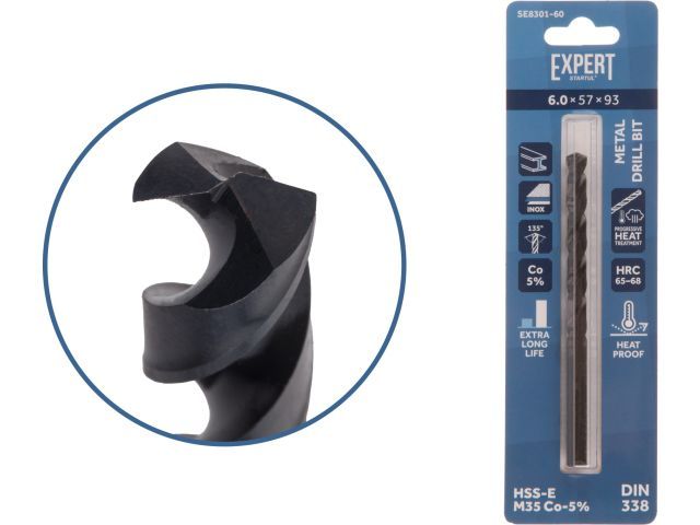 Сверло по металлу ц/х 6.0х57х93 мм HSS-Co Black EXPERT (кобальт 5%)  STARTUL SE8301-60