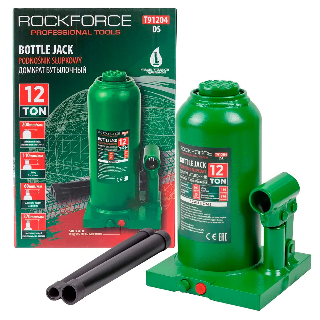 Домкрат бутылочный 12т (h min 200мм, h max 370мм)  Rock FORCE RF-T91204(DS)