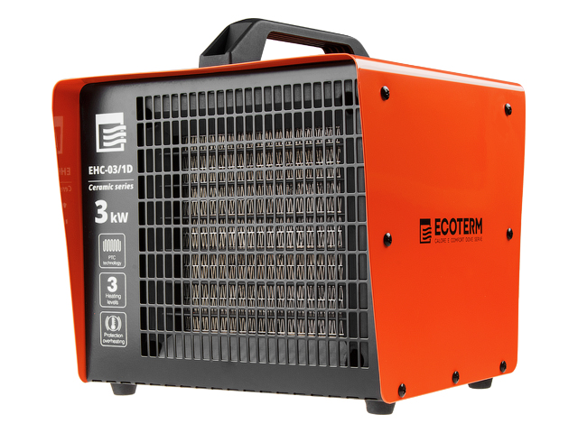 Нагреватель воздуха электрический, кубик, 3 кВт, 220 В, термостат, керамический элемент PTC  ...Ecoterm EHC-03/1D
