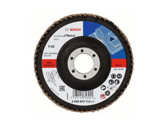 Круг лепестковый 115x22.2 mm K40 плоский STANDARD FOR METAL  BOSCH 2608603712