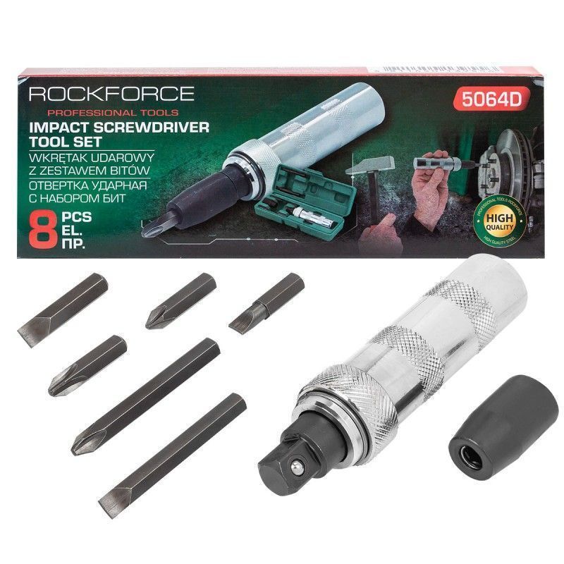 Отвертка ударная с набором бит, 8пр.  Rock FORCE RF-5064D