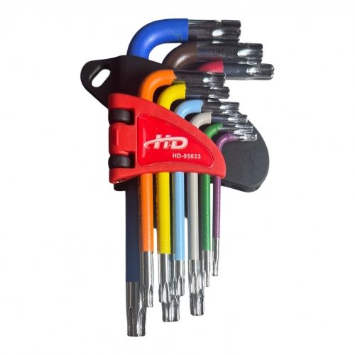 Ключи TORX с отверстием T10-T50 короткие разноцветные (набор 9шт.) CrV H-D HD-05633