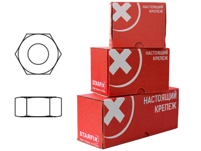 Гайка М22 шестигранная, цинк, класс прочности 5.8, DIN 934 (20 шт) STARFIX SMC1-47290-20