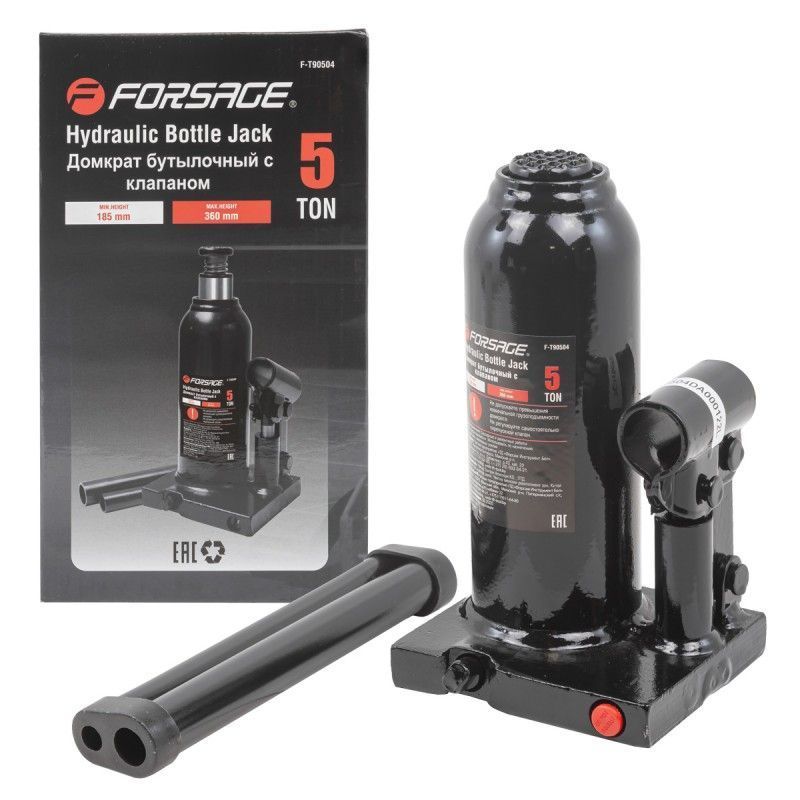 Домкрат бутылочный 5т с клапаном (h min 185мм, h max 360мм) Forsage F-T90504