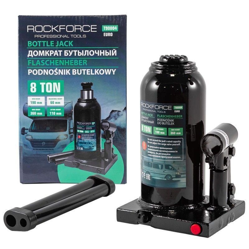 Домкрат бутылочный 8т с клапаном (h min 190мм, h max 360мм) Rock FORCE RF-T90804(Euro)