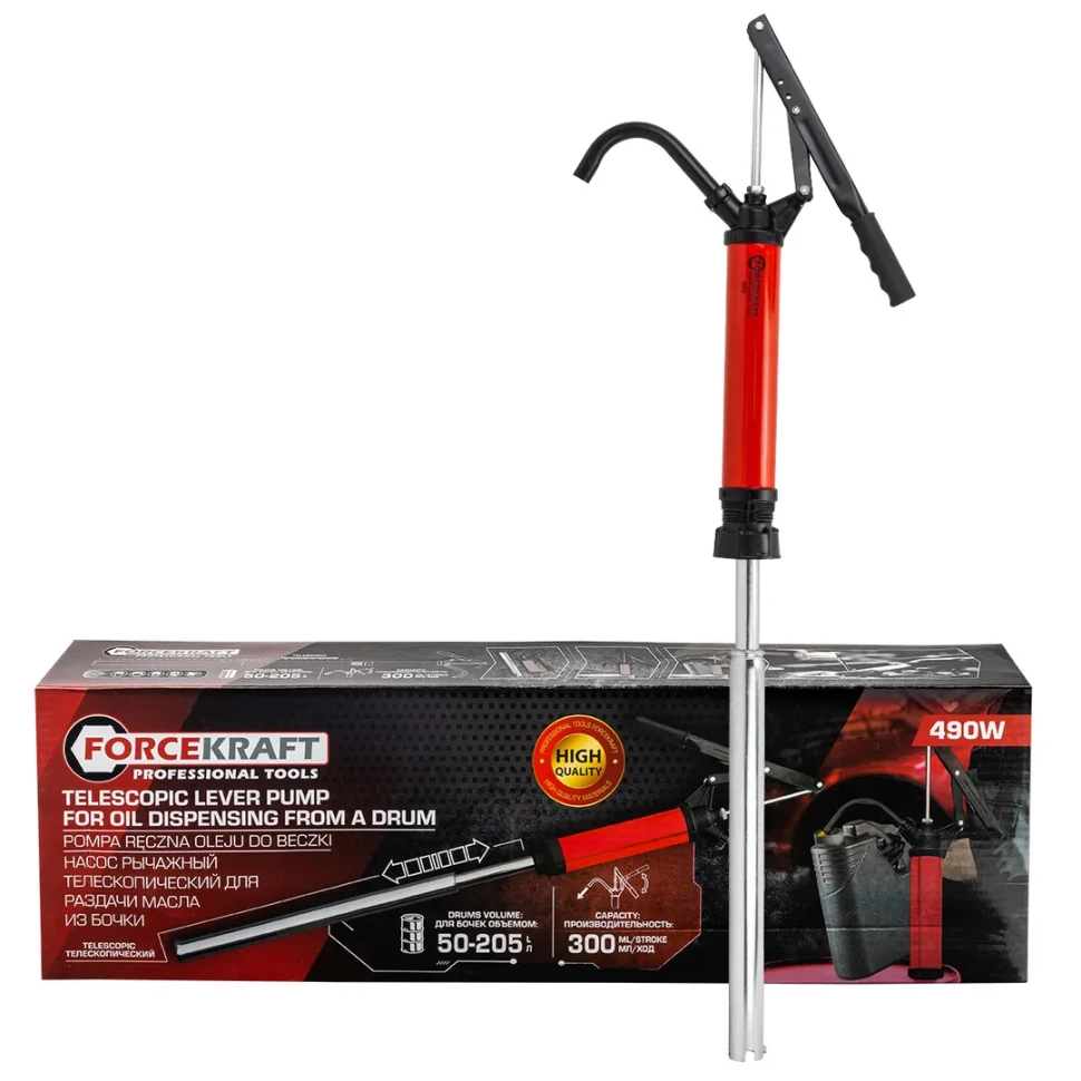 Насос рычажный телескопический для раздачи масла из бочки FORCEKRAFT FK-490W