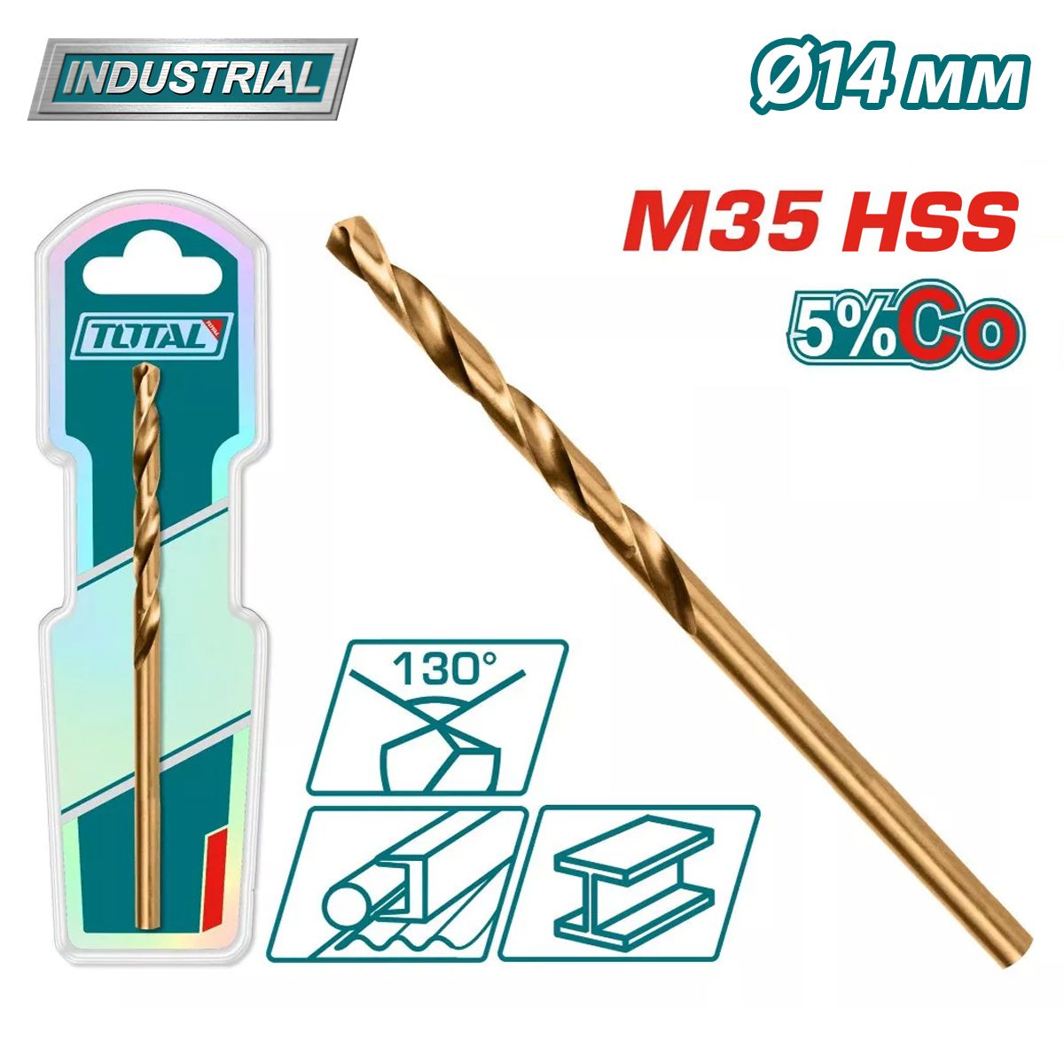 Сверло по металлу M35 HSS-CO 14мм  TOTAL TAC11214001