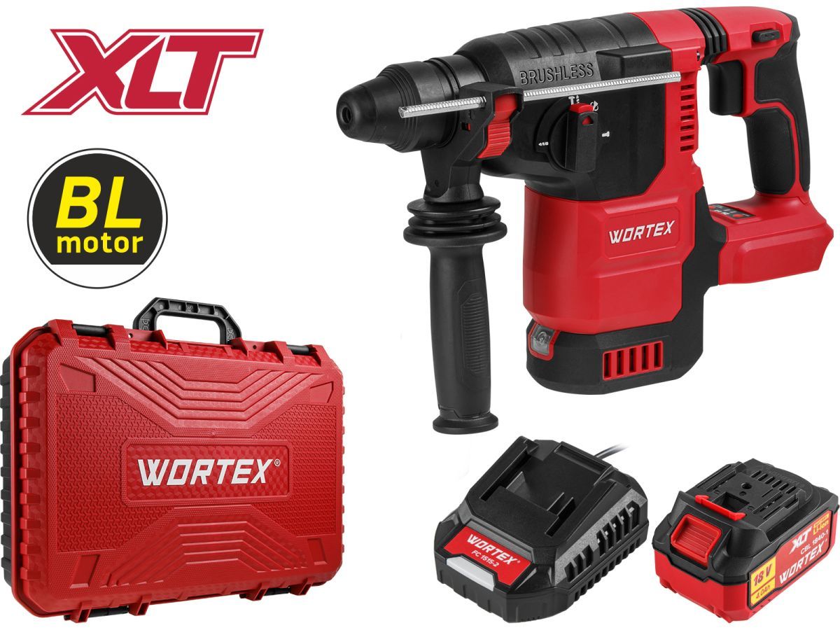Аккум. перфоратор CRH 1822 в чем.  XLT SET БЕСЩЕТ., 18 В, 1АКБ 4,0 А/ч, SDS-plus,  2.6 Дж, 26 мм,  4 режима, 1000 об.мин,   WORTEX 1334921