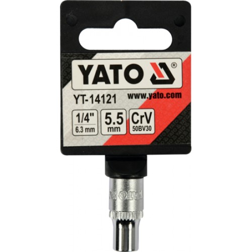 Головка торцевая 1/4" 6гр.  5.5mm L25mm CrV на держателе  YATO YT-14121