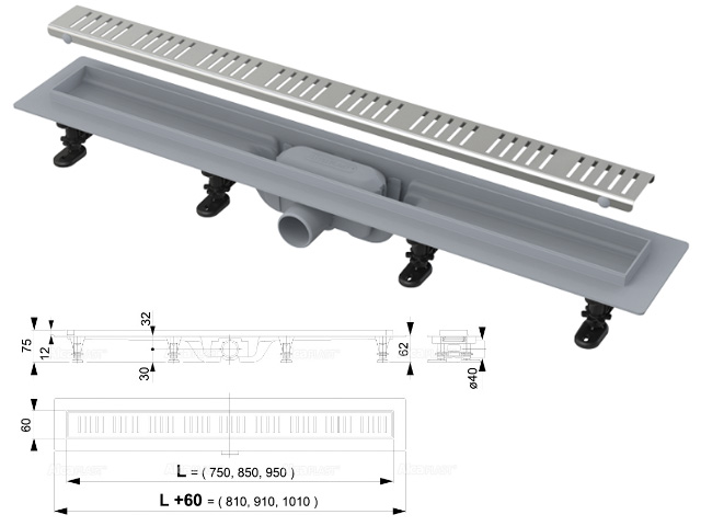 Водоотводящий желоб с порогами для перфорированной решетки (Simple)  ...Alcaplast APZ10-850M