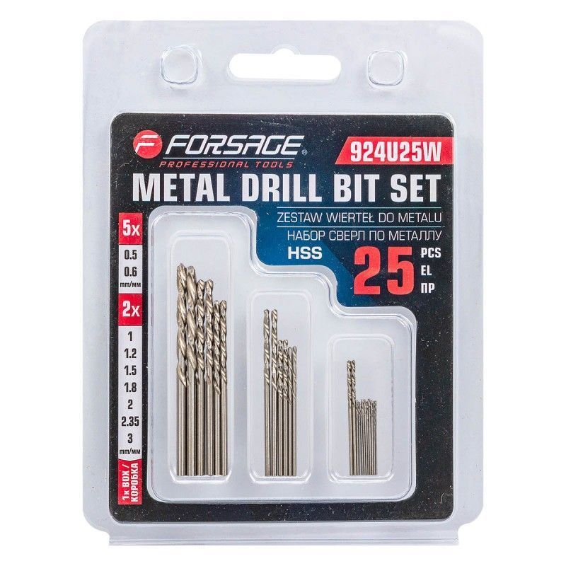 Сверла по металлу, набор 25пр. 0.5-3мм Forsage F-924U25W