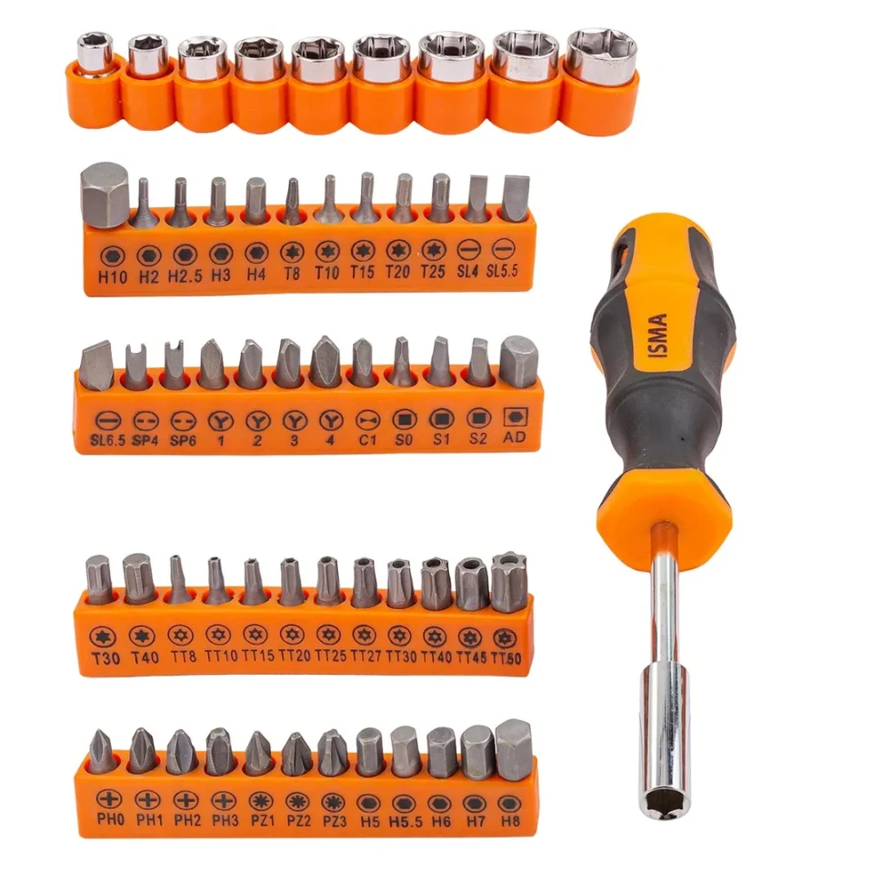 Отвертка в комплекте с битами и головками 1/4'' набор 58 пр.  ...ISMA ISMA-515058