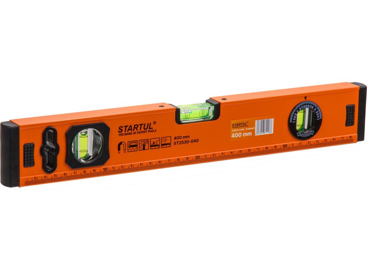 Уровень 400мм магнитный  STANDART (ST2530-040M) (1 поворотный глазок, фрезерованная базовая поверхность) STARTUL ST2530-040M