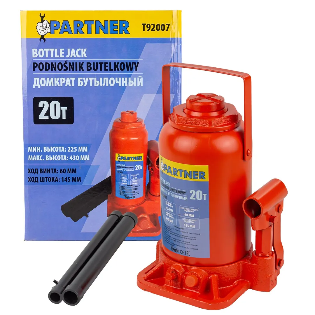 Домкрат бутылочный 20т (h min 225мм, h max 430мм) Partner PA-T92007