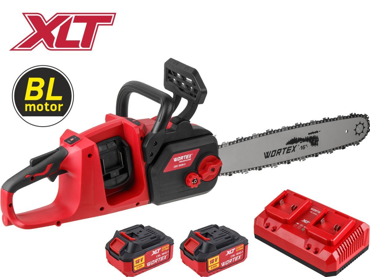 Аккум. пила цепная CEC 3536-2 шина 40 см (16"), 3/8" LP, 1.3 мм ALL1 XLT SET БЕСЩЁТ, 18В+18В (БЕСЩЕТ.ДВИГ., с 2-мя 4 Ач акб и двухслотовым зу, 36 В (18+18), шина 40 см, макс.скор.цепи 10 м/с) WORTEX 2333076
