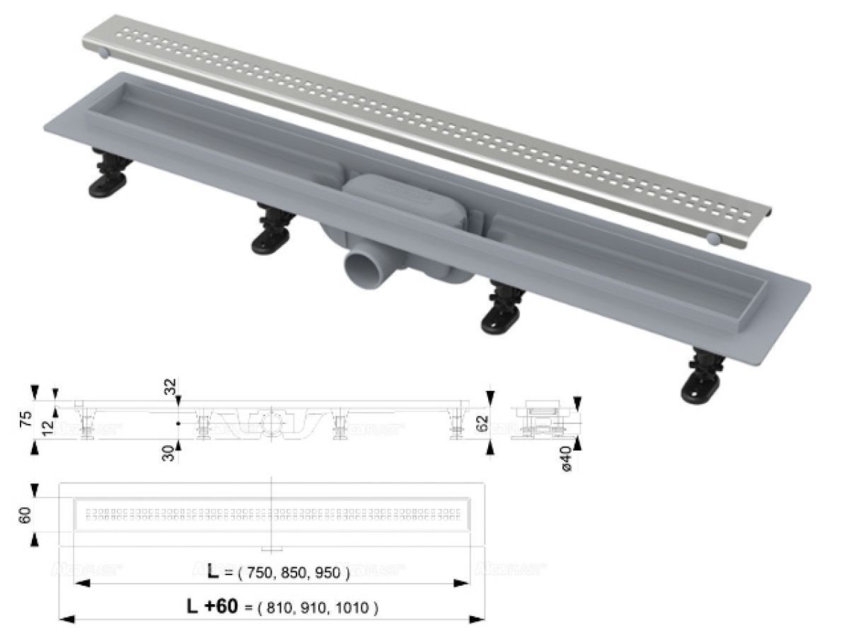 Водоотводящий желоб с порогами для перфорированной решетки (Simple) Alcaplast APZ9-550M