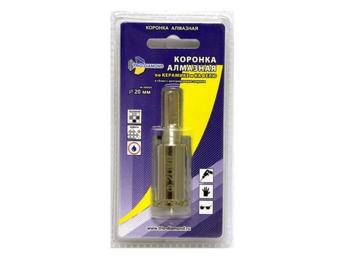 Коронка алмазная  d 20 mm по керамике и кафелю TRIO-DIAMOND 400020