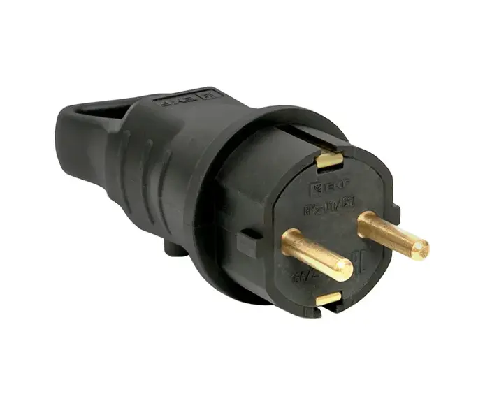 Вилка угловая каучуковая с кольцом 230В 2P+PE 16A IP44 Марс  EKF RPS-017-16-230-44