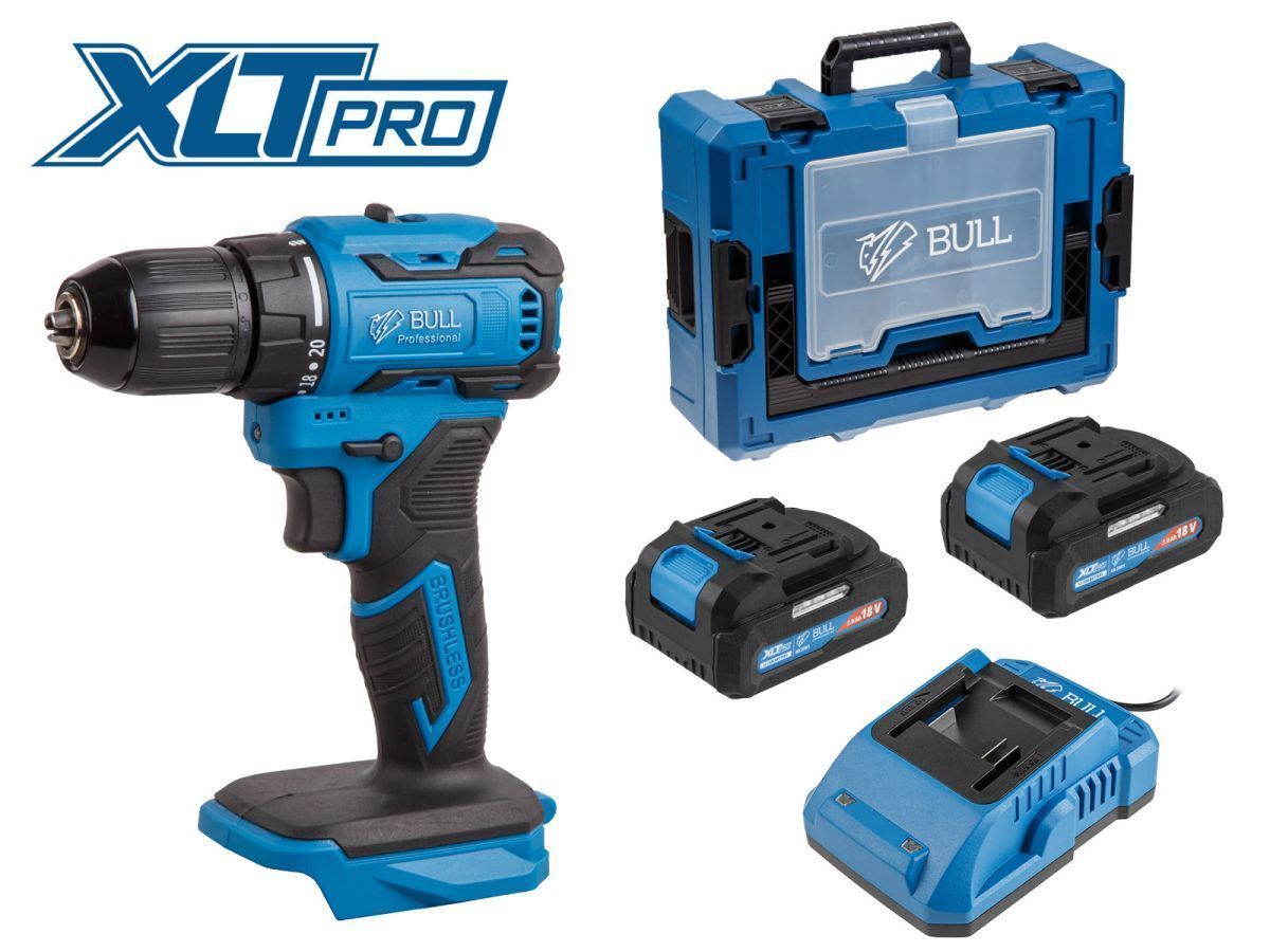 Аккум. дрель-шуруповерт  SR 1804 Xcase XLTpro БЕСЩЕТ., Импульс., 18 В,  2АКБ 2,0 А/ч, 45 Н*м, з/у 2 А (шурупы до 10 мм),  BULL 1329881