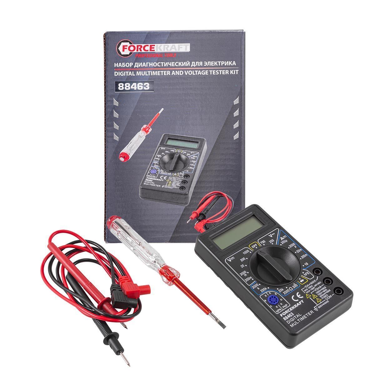 Набор диагностический для электрика (цифровой мультиметр и индикаторная отвертка)  ...FORCEKRAFT FK-88463