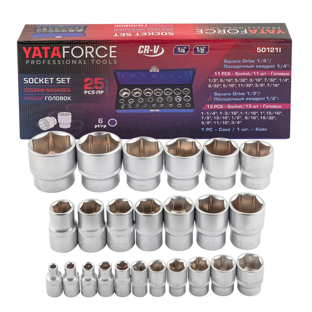 Головки 1/4", 1/2", набор 25пр.  YATAFORCE YF-50121I