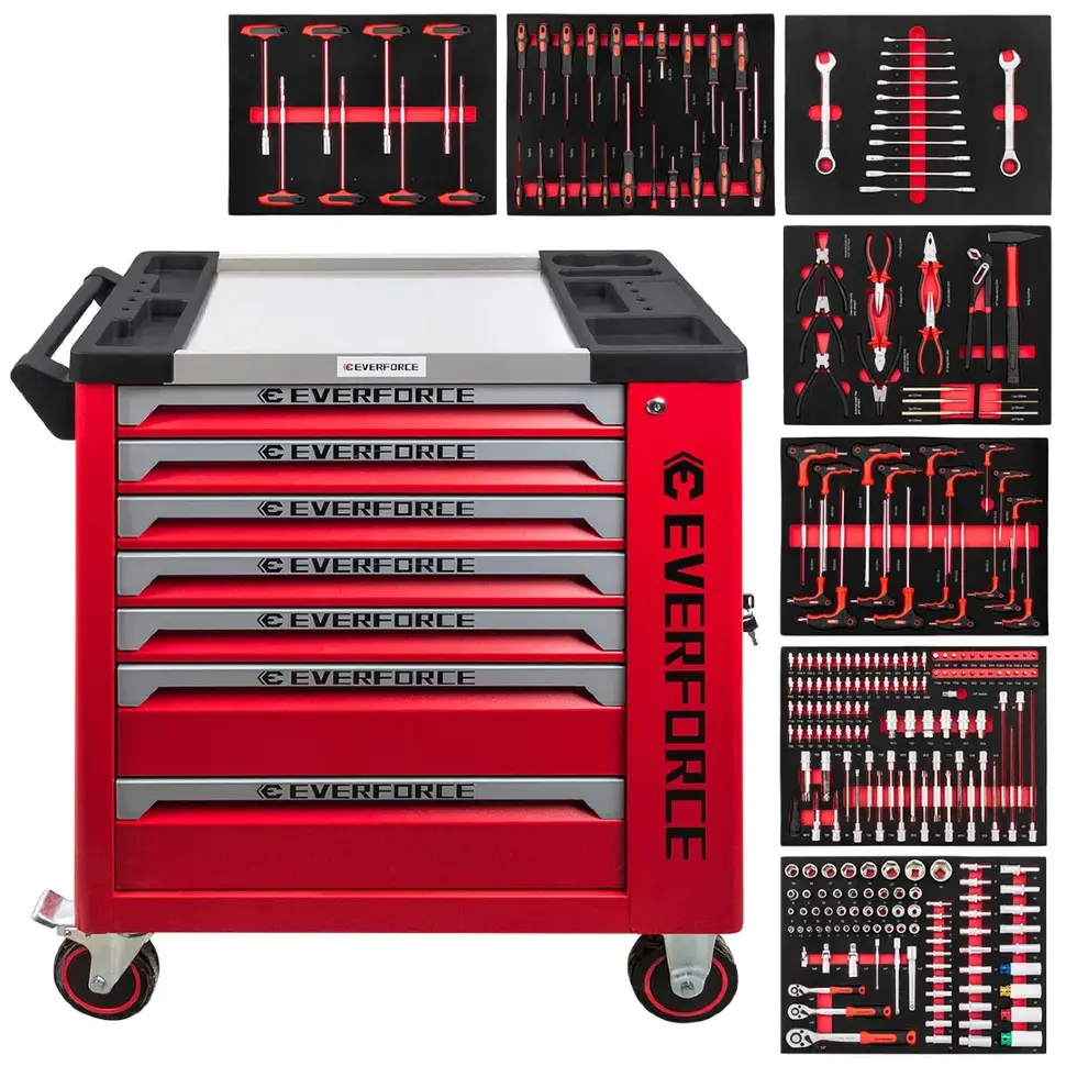 Набор ручных инструментов в стальной тележке (258пр.)  EVERFORCE EF-55308