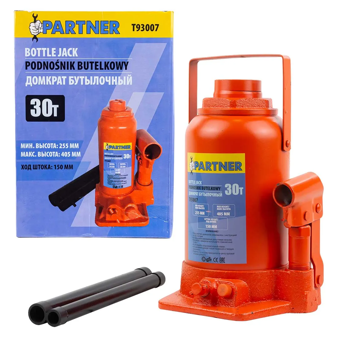 Домкрат бутылочный 30т (h min 255мм, h max 405мм)  Partner PA-T93007