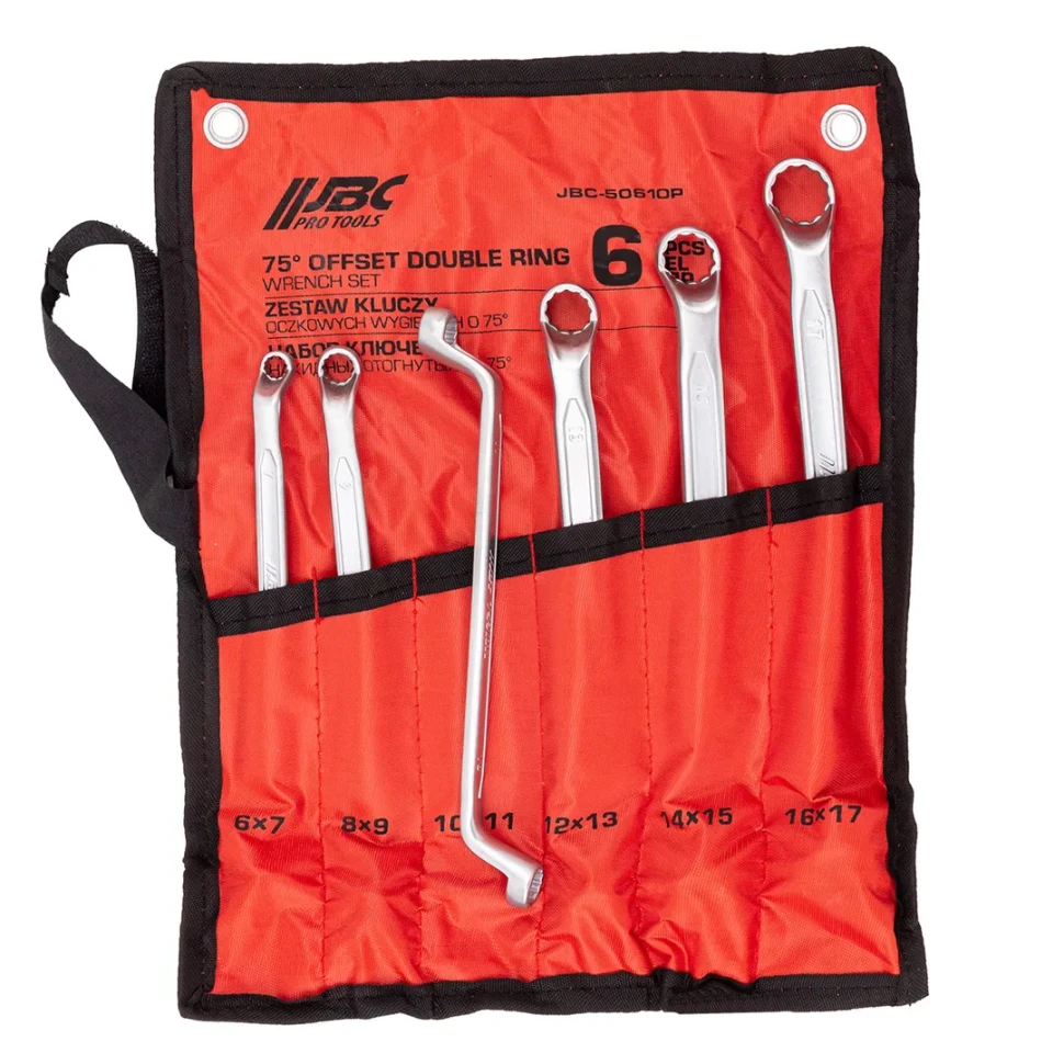 Ключи накидные, отогнутые на 75град., набор 6пр. (6х7, 8х9, 10х11, 12х13, 14х15, 16х17мм) JBC JBC-50610P