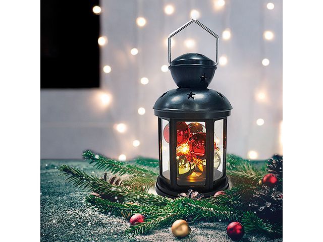 Декоративный фонарь с шариками 12х12х20.6 см, черный корпус, теплый белый цвет свечения ... NINGBO JIA SHE TRADING CO.,LTD. (Китай) 513-061