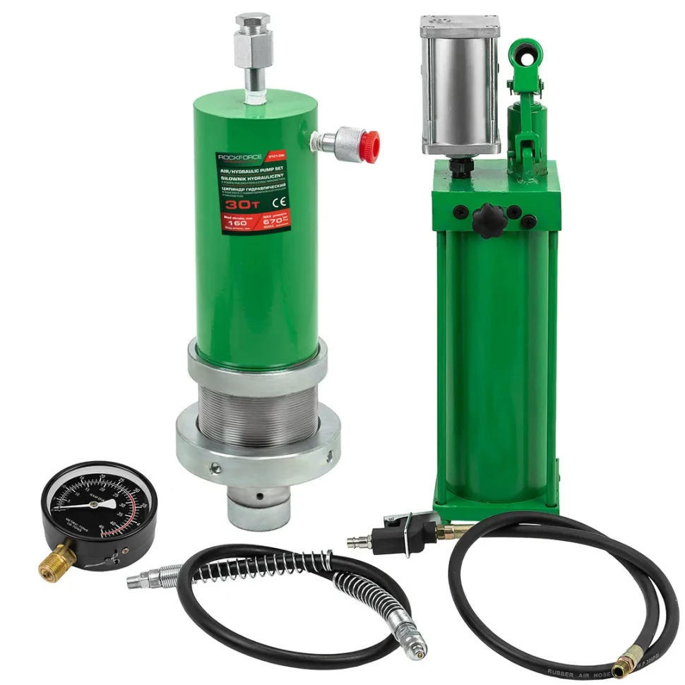 Цилиндр гидравлический для пресса в комплекте со станцией гидравлической и манометром, 30т Rock FORCE RF-0101-3Q