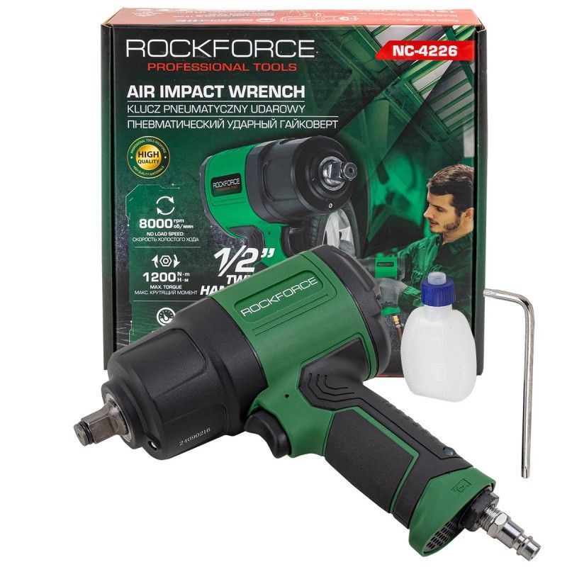 Гайковерт пневматический ударный 1/2'',1200Нм, 8000 об.мин,  Rock FORCE RF-NC-4226
