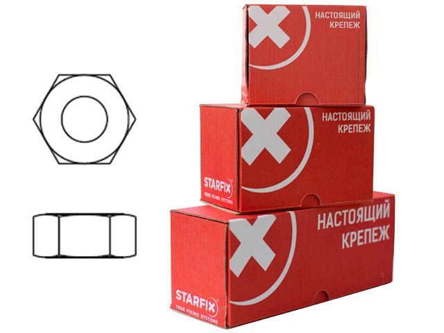 Гайка М12 шестигранная, цинк, класс прочности 5.8, DIN 934 (70 шт)  ...STARFIX SMC2-47280-70