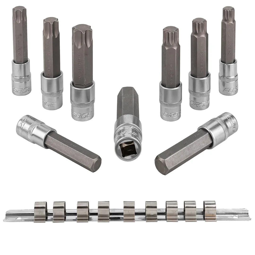 Набор головок-бит Spline, Torx, Hex, 9 пр, на планке Forsage F-40919L