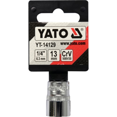 Головка торцевая 1/4" 6гр. 13mm L25mm CrV на держателе  YATO YT-14129