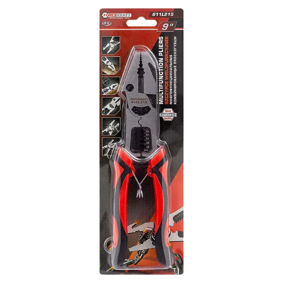 Плоскогубцы комбинированные многофункциональные 9", в блистере FORCEKRAFT FK-611L215
